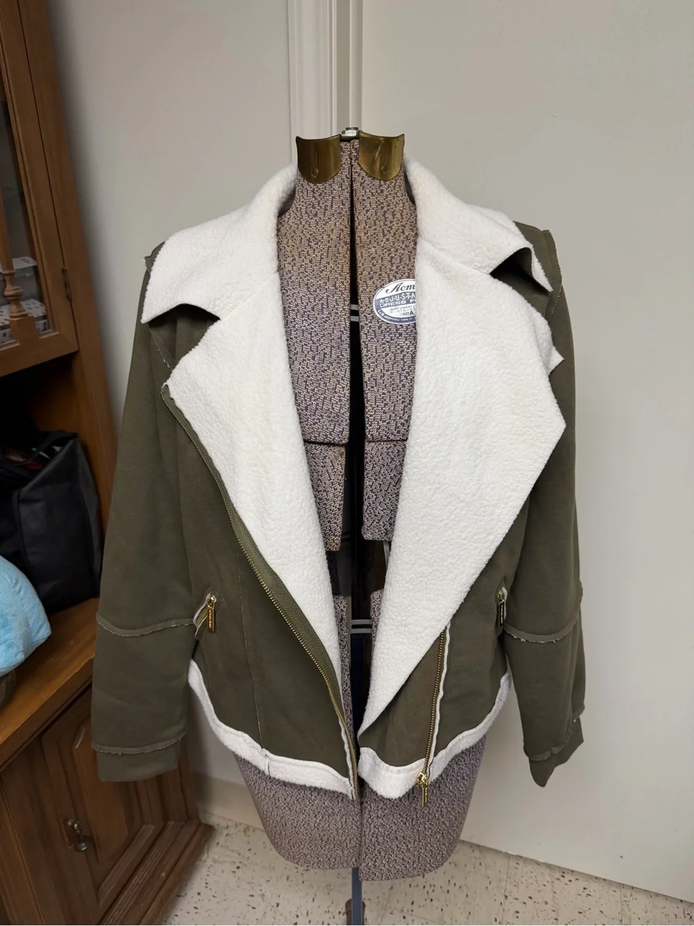 Michael Michael Kors Olive Green Sherpa Moto Jacket Women’s Large